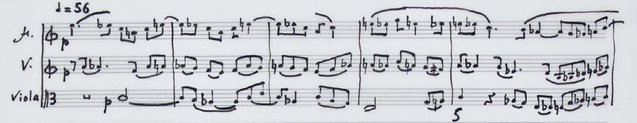 The opening measures of Ernst Levy's "Sonata Strofica" (1970)