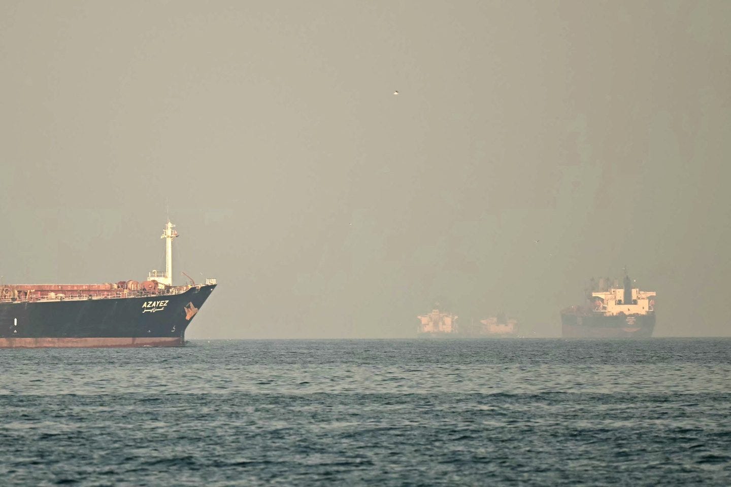 Cargo ships and tankers are seen off coast city of Fujairah, in the Strait of Hormuz in the northern Emirate on February 25, 2026.