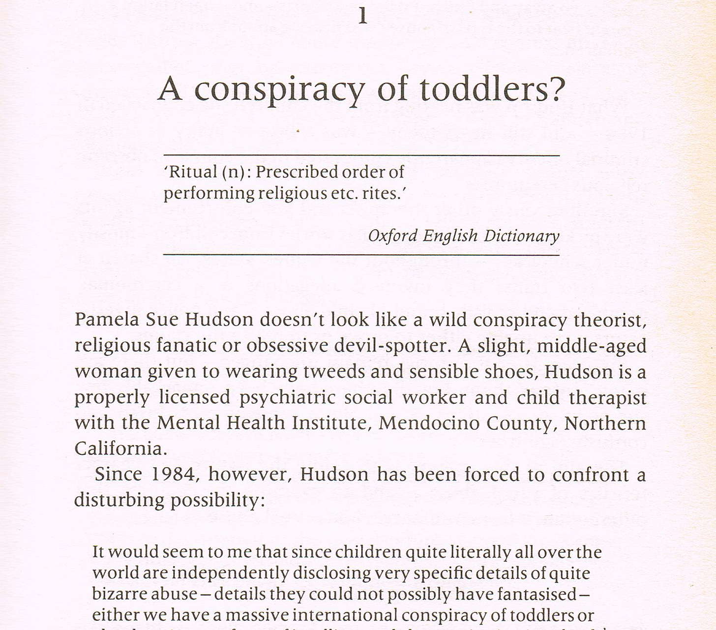 Tim Tate using his infamous quote Conspiracy of Toddlers in his 1991 book Children For The Devil