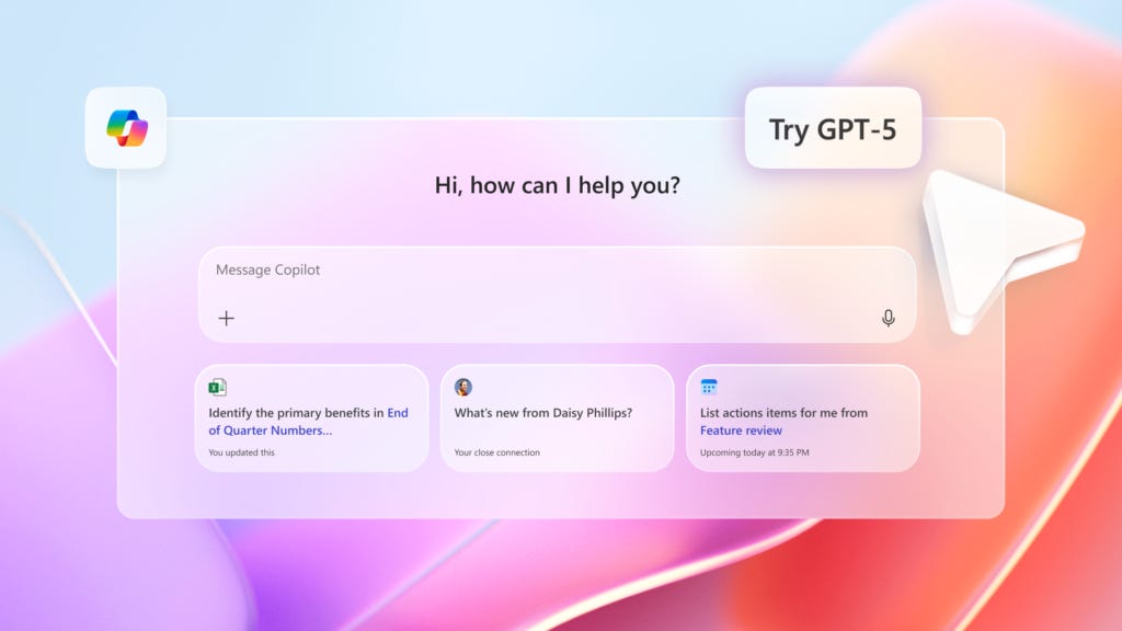 An interface of Microsoft 365 Copilot showcasing GPT-5 An interface of Microsoft 365 Copilot showcasing GPT-5