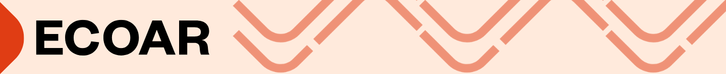 Ecoar. Barra de separação da seção com fundo bege e letras pretas. No canto esquerdo, um meio círculo na cor laranja, seguido pelo nome da seção e de linhas em onda em um tom de laranja mais claro.