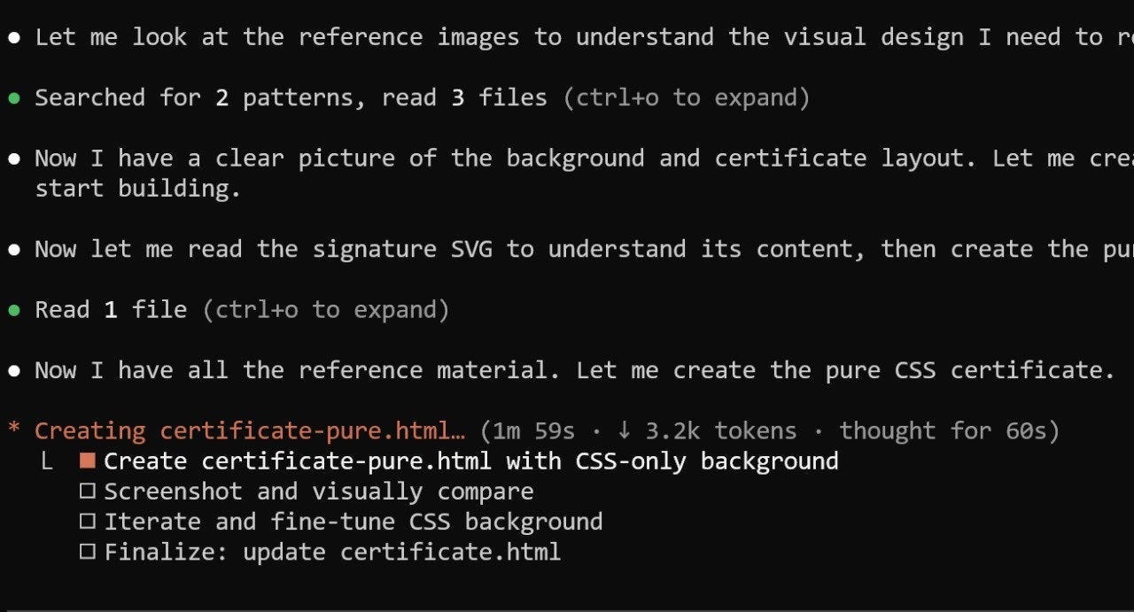 Claude Opus 4.6 working on certificate recreation