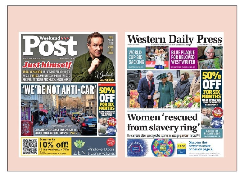 p1 of the Bristol Post and Western Daily Press