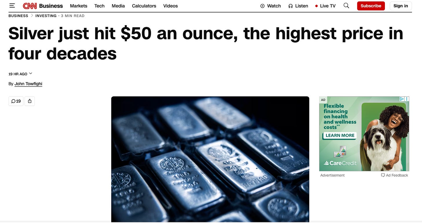 Silver at highest price in four decades