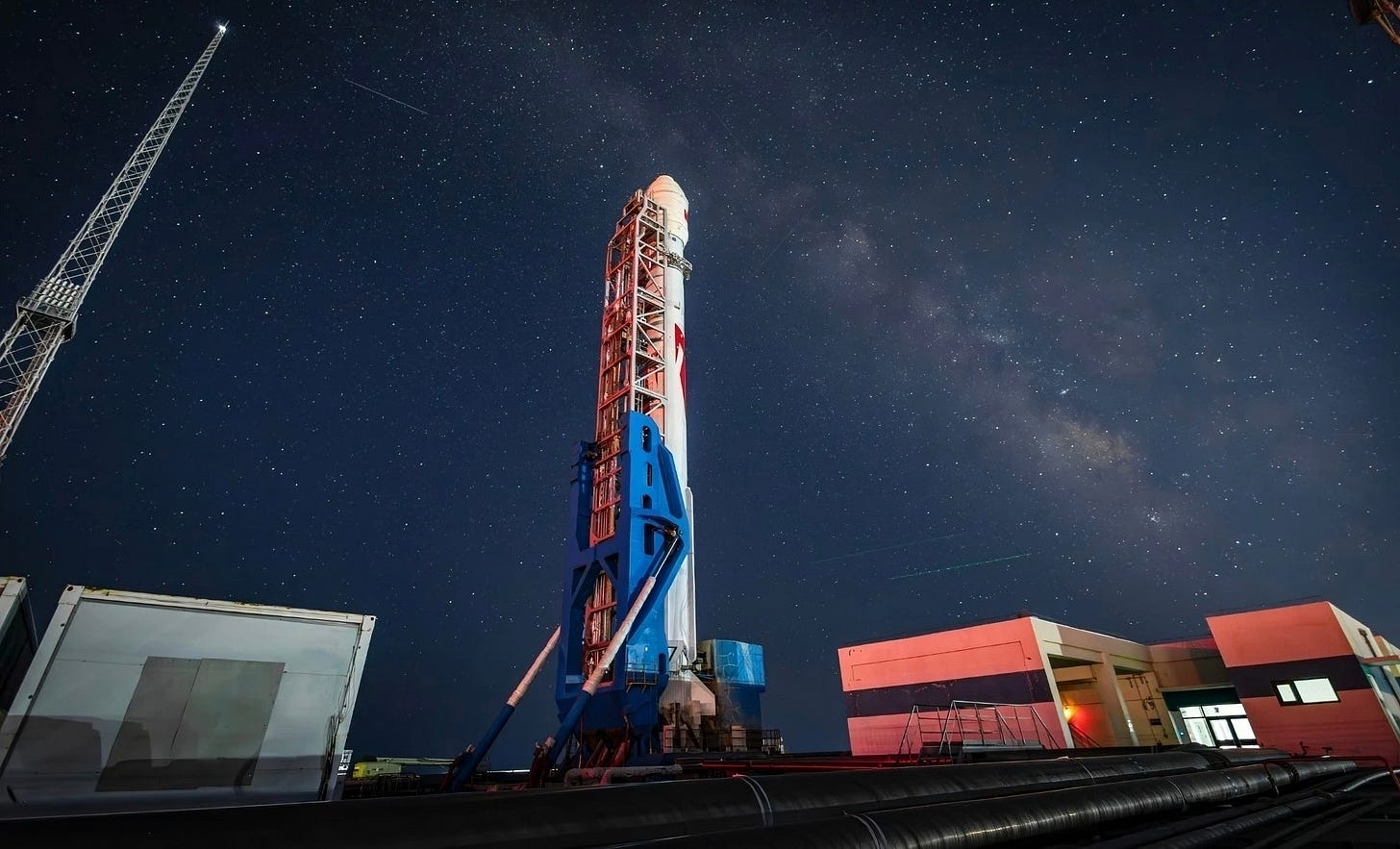LandSpace’s Zhuque-2E Y3 rocket at Launch Area 96A ahead of its failed flight.