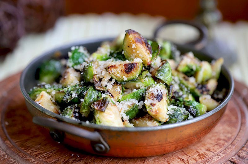 Double Lemon Brussels Sprouts with Parmigiano “Pebbles,” Cook the Vineyard