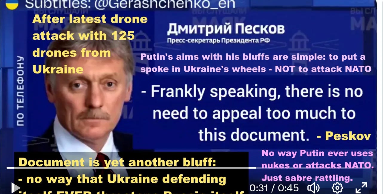 Russia’s new nuclear doctrine is sabre rattling - only for an attack that threatens the Russian Federation - they know Ukraine defending itself is never any threat to Russian sovereignty