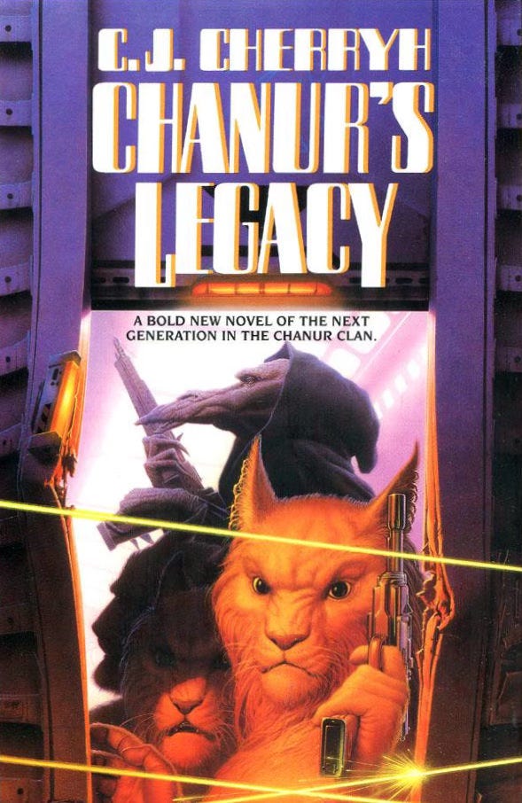 Book cover for CHANUR’S LEGACY by C.J. Cherryh, published by DAW Books.
