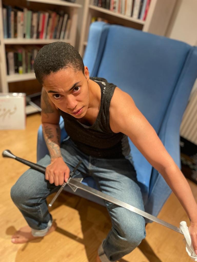 impressive glaring human with a longsword