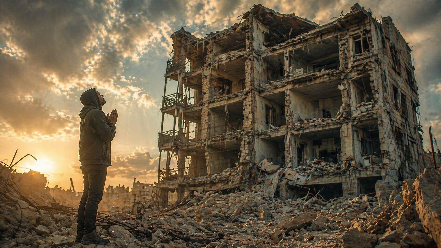 “In the ruins of what was, some prayers don’t ask for answers, they just reach for God.”