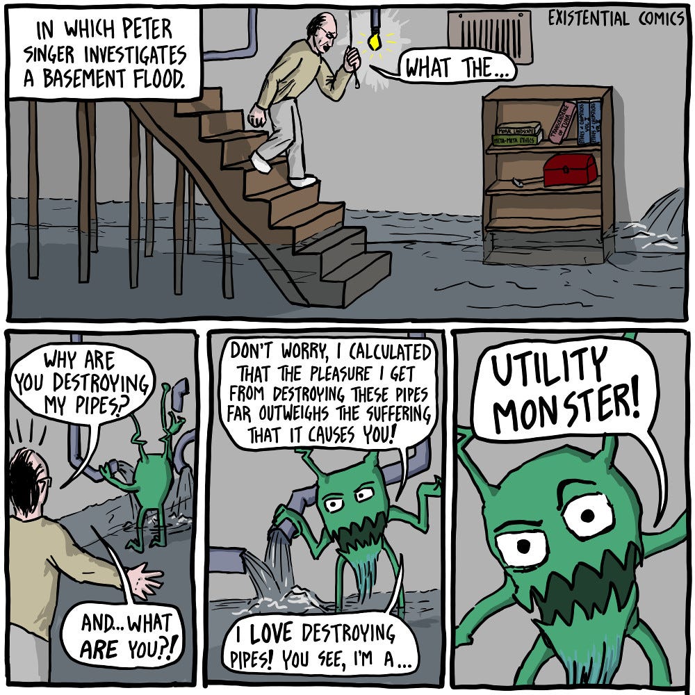In which Peter Singer investigates a basement flood - Existential Comics
