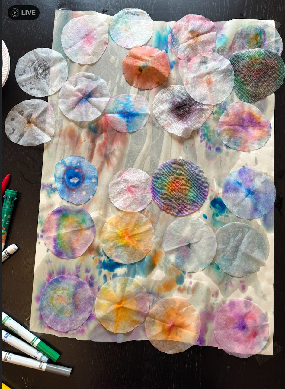 Monday's Colorful Biology experiment: coffee filters, markers, and water. Simple, beautiful, and zero stress because everything was already on the table. Monday's Colorful Biology experiment: coffee filters, markers, and water. Simple, beautiful, and zero stress because everything was already on the table.