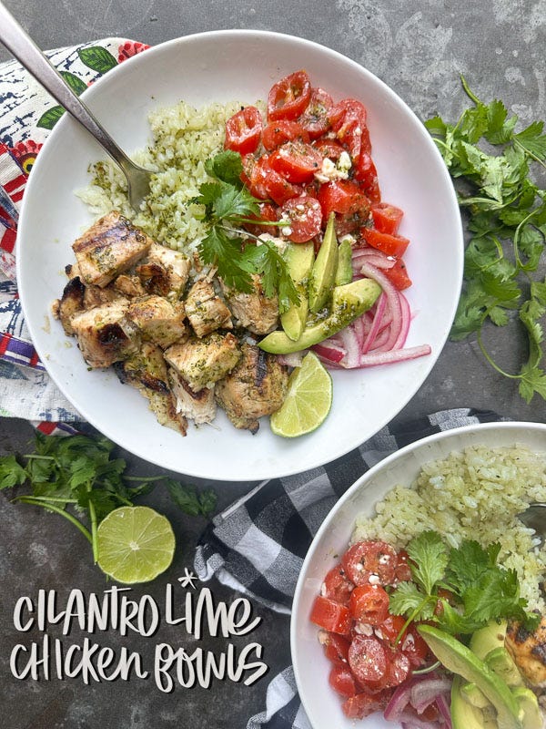 Fresh, zesty, and perfect for meal prep, these Cilantro Lime Chicken Bowls from Jessica Merchant's Easy Everyday Cookbook are a weeknight game-changer! Packed with flavor, easy to assemble, and great for leftovers. Save this one!