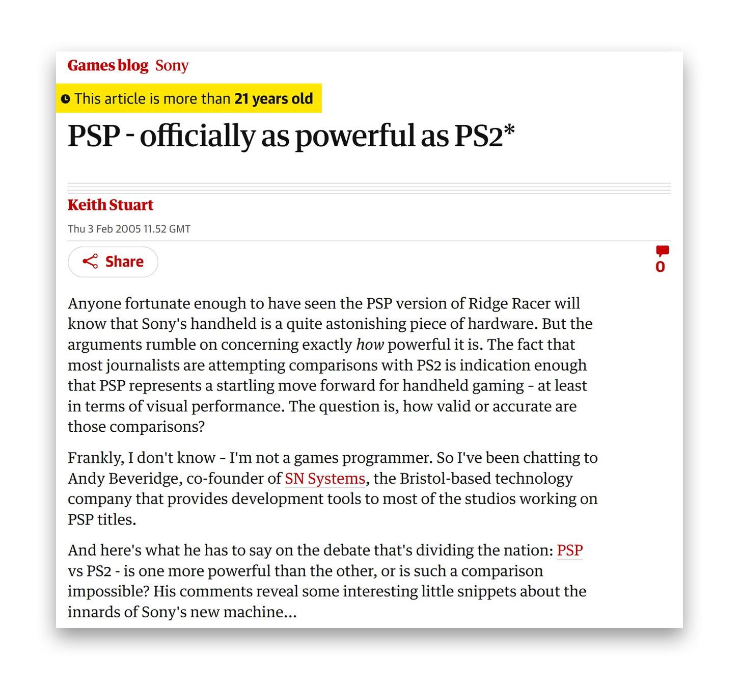 Early media coverage comparing PSP performance to PlayStation 2