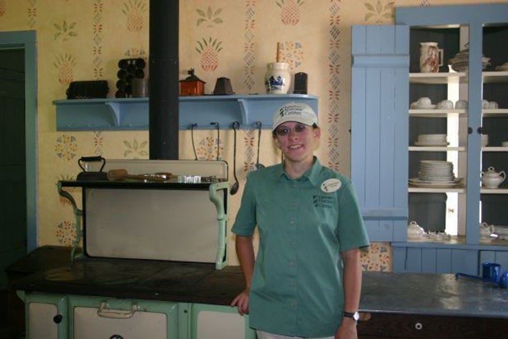 Anneliese Abbott in kitchen of DeLano House, Kalamazoo Nature Center Anneliese Abbott in kitchen of DeLano House, Kalamazoo Nature Center
