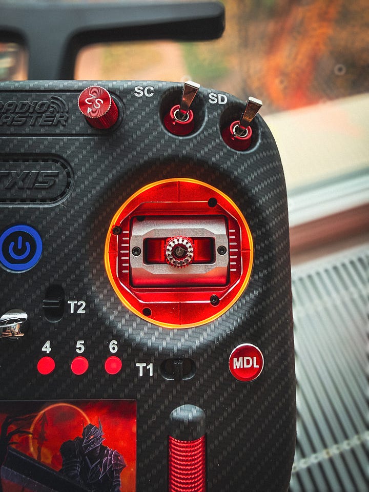 RadioMaster TX15 Max (Red), close shots of AG02 sticks
