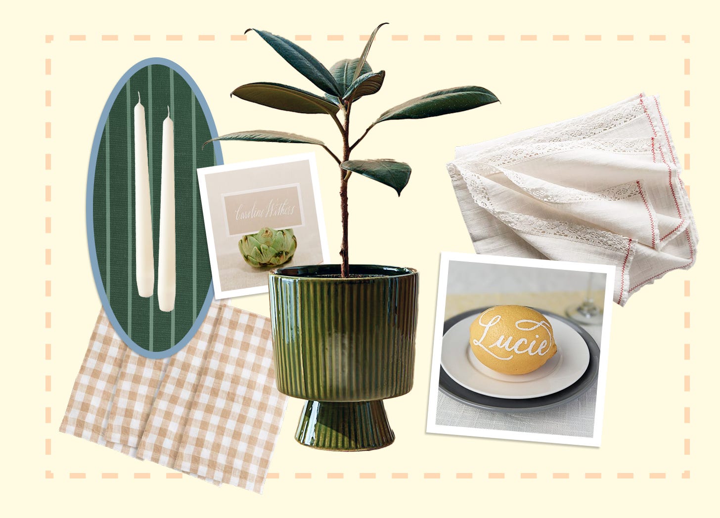 A collage style image showcasing decor for a Nancy Meyers themed dinner party A collage style image showcasing decor for a Nancy Meyers themed dinner party