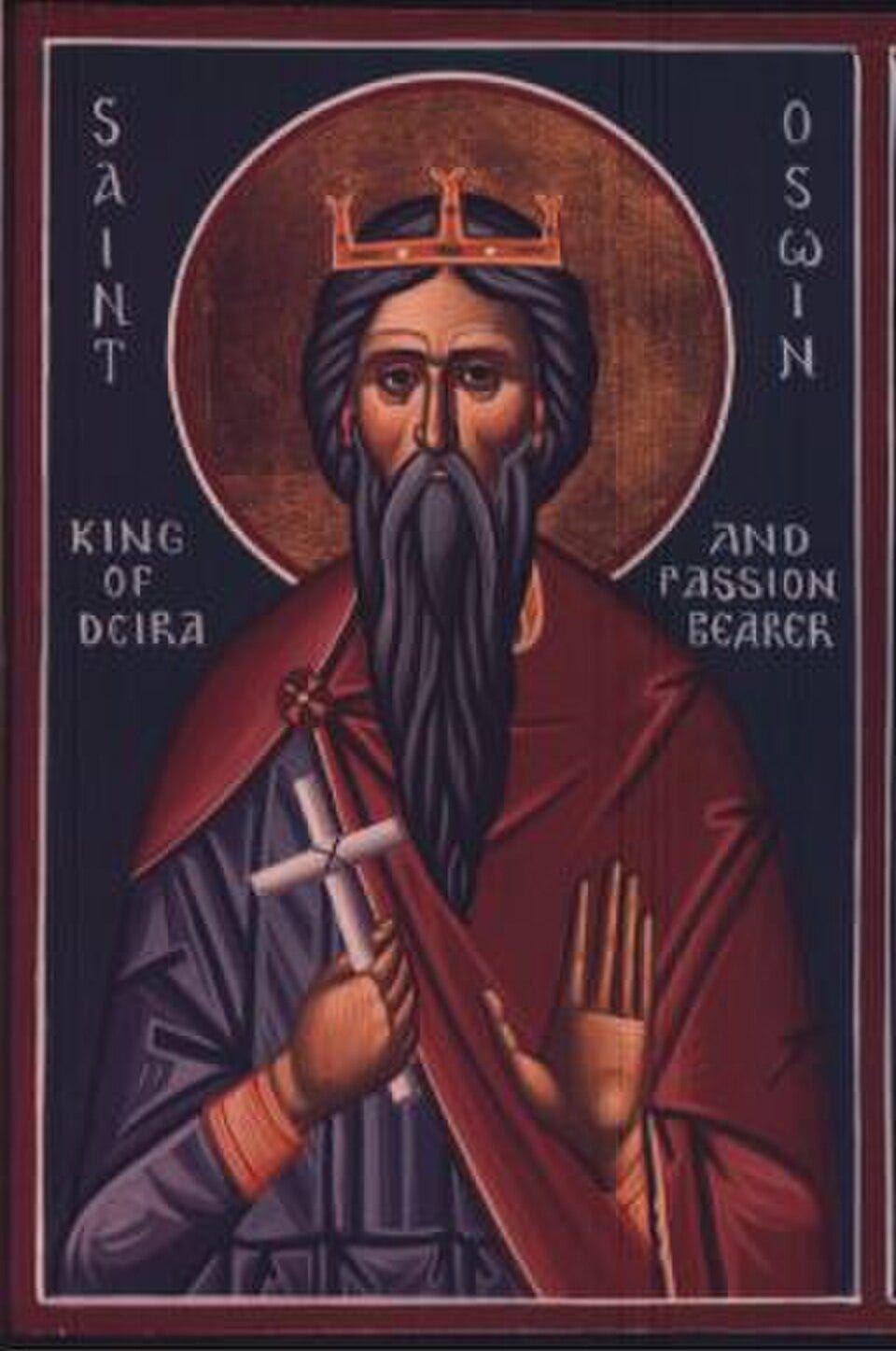 Icon of St Oswine, shown crowned and holding a martyr's palm.