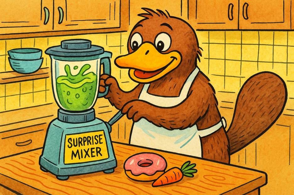 Cartoon a cartoon of a duck in a kitchen making a smoothie

AI-generated content may be incorrect.