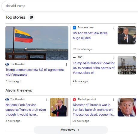 A Top Stories block of DOnald Trump in Google A Top Stories block of DOnald Trump in Google