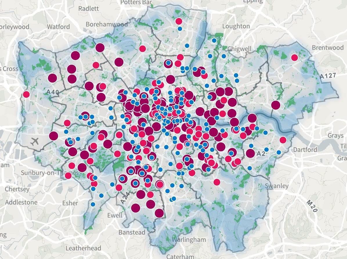 May be an image of map and text that says "ed St Albans Hatfield Harlow Hoddesdon Radlett Potters Bar rleywood Cheshunt Watford Borehamwood Epping Chipping ChippingOngar Ongar Cross Loughton Chigwell Brentwood A127 am Sunbury-on-1 on-1 Chertsey A2. Addlestone Dartford Grays Til Gra Esher ng Ewell" Swanley Banstead Leatherhead M20 4Warlingham Caterham Dorking Redhill Westerham Oxted Sevenoaks Horlev Edenbridge Tonbridge Pa"