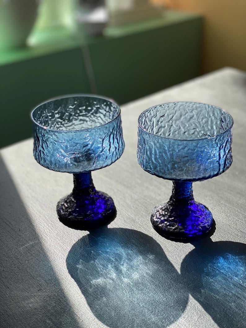Vintage Blue Glass Coupe pair - White Elephant Co. Vintage