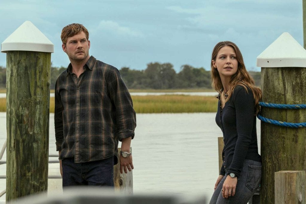 Jake Weary as Cane Buckley and Melissa Benoist as Bree Buckley in The Waterfront | Courtesy of Netflix Jake Weary as Cane Buckley and Melissa Benoist as Bree Buckley in The Waterfront | Courtesy of Netflix