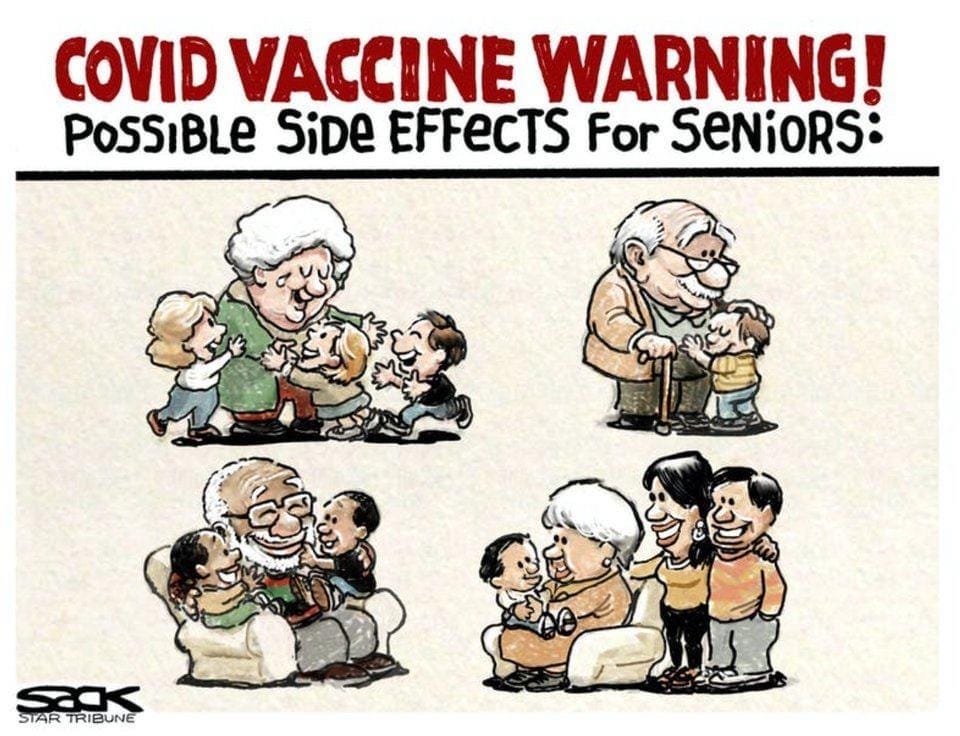 Grandparents and children hugging after being vaccinated