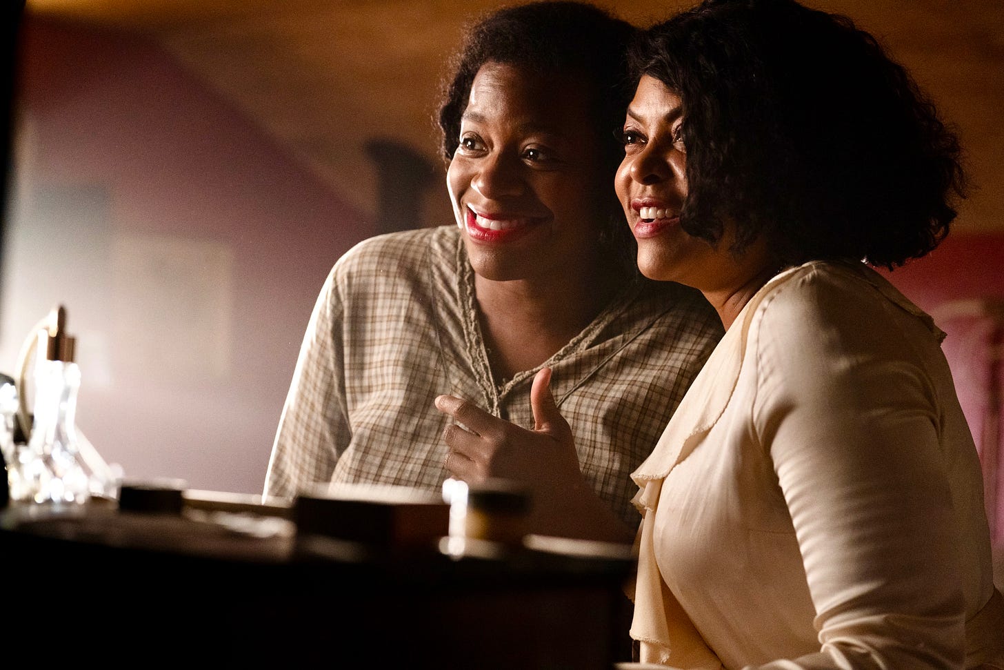 Two smiling Black women in period costume Two smiling Black women in period costume