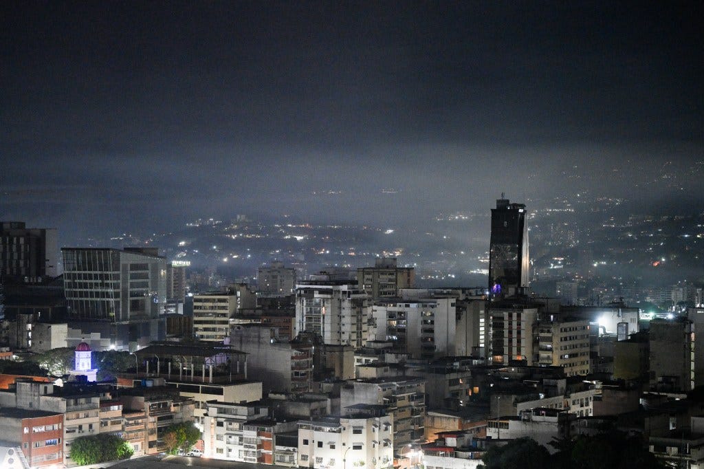 Night view of Caracas after reported explosions.