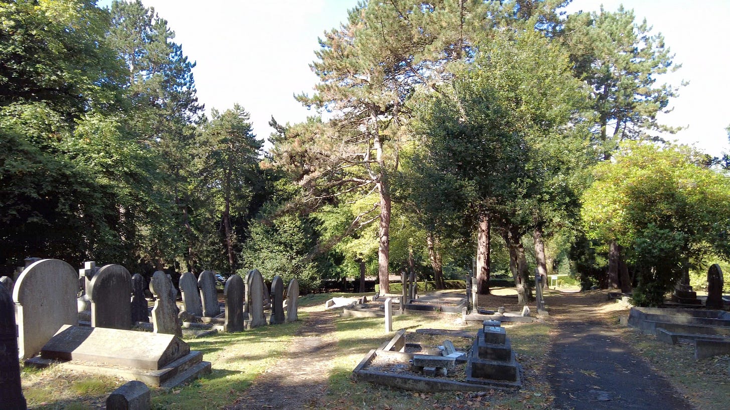 Rows of headstones under tress on a hillside in Spital Cemetery, Chesterfield, Derbyshire. IMage: Roland Millward