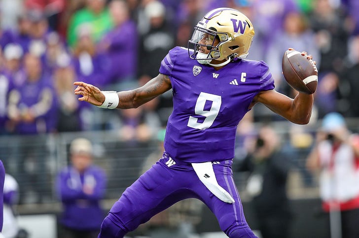 Michael Penix Jr. threw four TD passes in Washington's win. (Photo: Serena Morones)