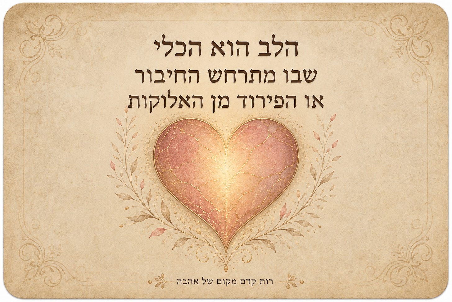 May be an image of ‎heart, the Western Wall and ‎text that says '‎הלב הוא הכלי שבו מתרחש החיבור או הפירוד מן האלוקות מקום קדם רות רותקדםמקוםשלאהבה של אהבה‎'‎‎