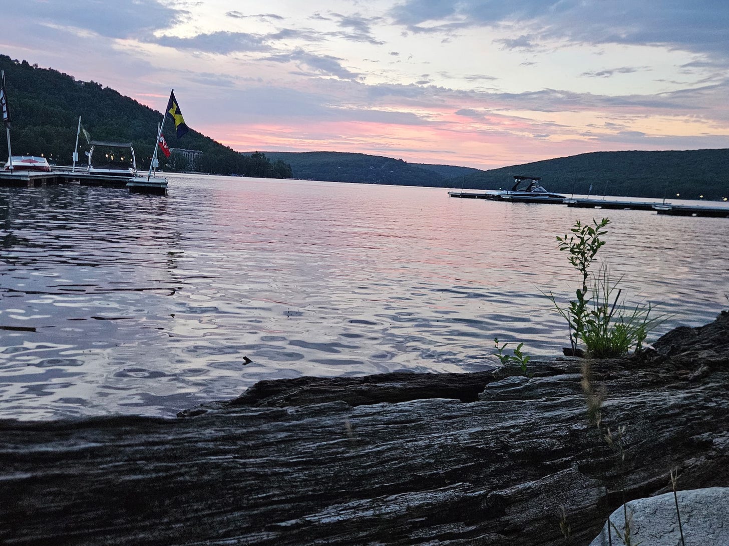 A lilac pink sunset over the Deep Creek lake in Maryland A lilac pink sunset over the Deep Creek lake in Maryland