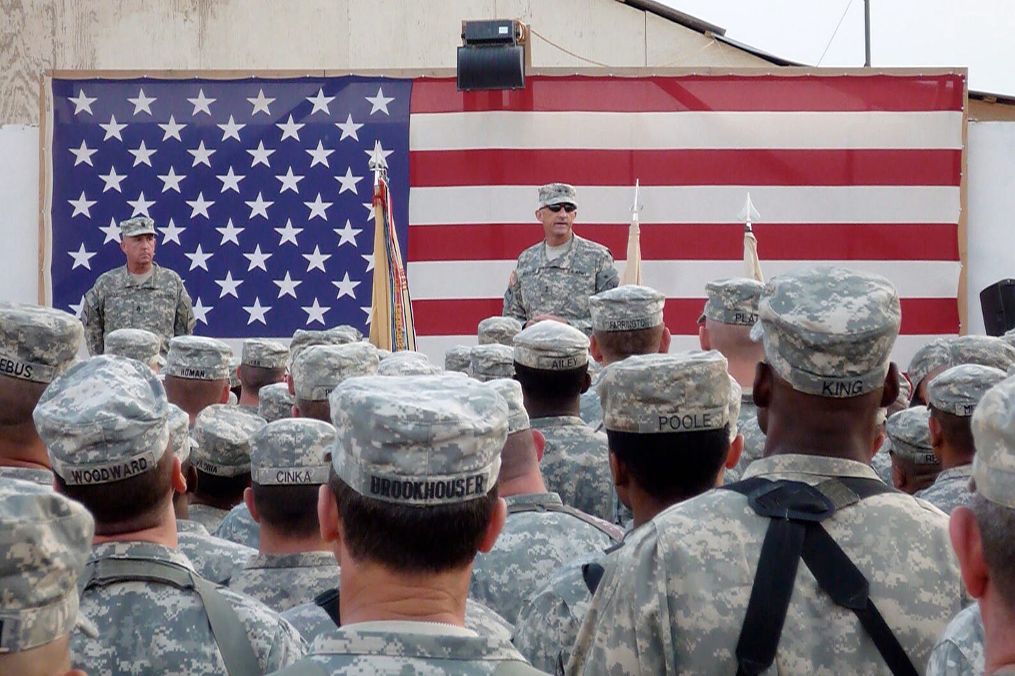Lieutenant General Mark Hertling speaks to a group of soldiers at a 4th of July event in Northern Iraq.
