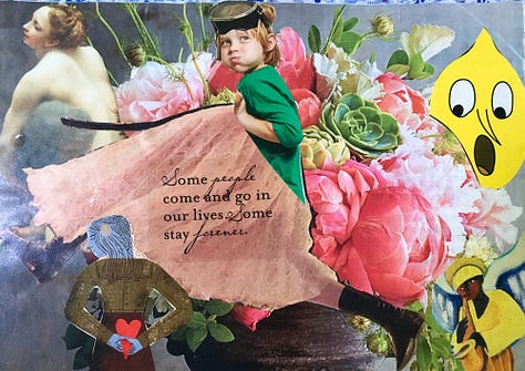 Variety of collages from a daily journal which incorporates small clippings into vignette statements