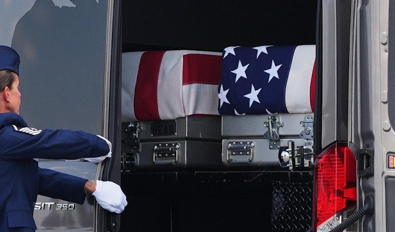 Transfer cases containing the remains of US service members recently killed in West Asia are loaded into transfer vehicles Wednesday, July 22, 2026, at Dover Air Force Base, Del. (AP Photo/Julia Demaree Nikhinson) Transfer cases containing the remains of US service members recently killed in West Asia are loaded into transfer vehicles Wednesday, July 22, 2026, at Dover Air Force Base, Del. (AP Photo/Julia Demaree Nikhinson)