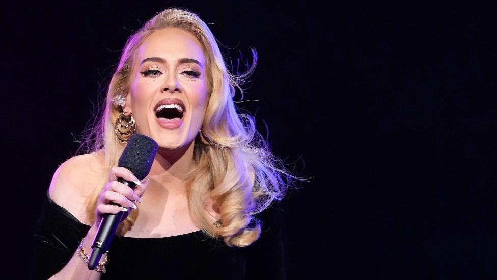 Adele performs onstage during the "Weekends with Adele" Residency Opening at The Colosseum at Caesars Palace on November 18, 2022 in Las Vegas, Nevada Adele performs onstage during the "Weekends with Adele" Residency Opening at The Colosseum at Caesars Palace on November 18, 2022 in Las Vegas, Nevada