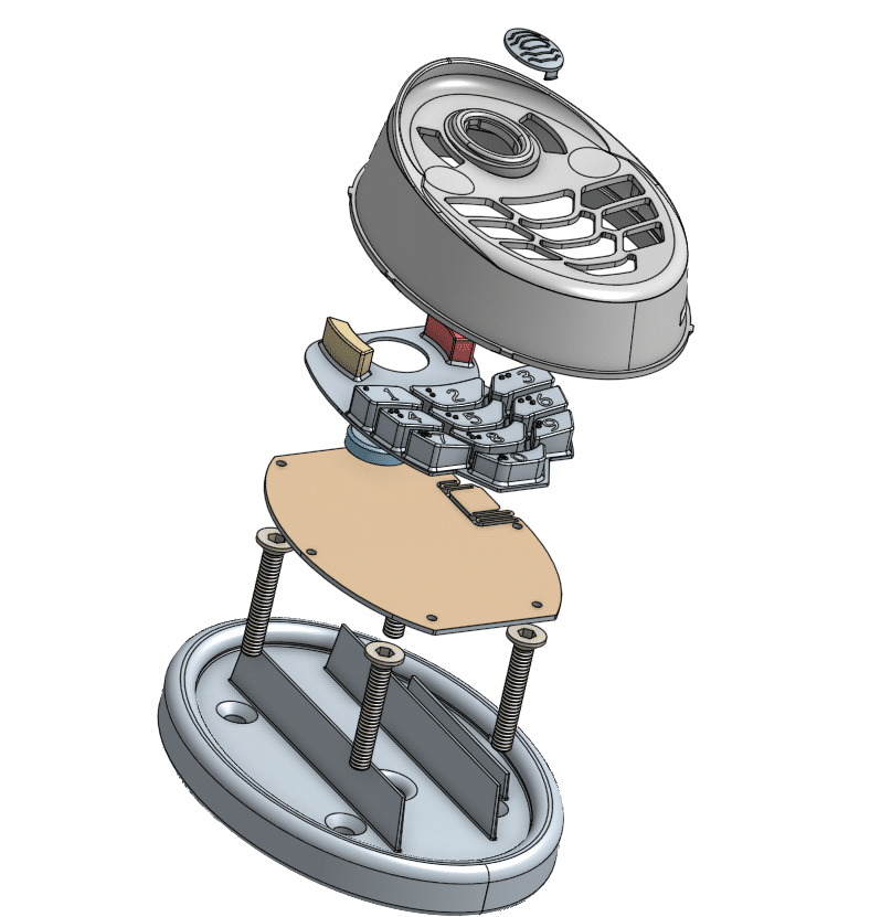 Image showing an exploded view of the final assembly, providing a detailed part-by-part breakdown of the design complexity