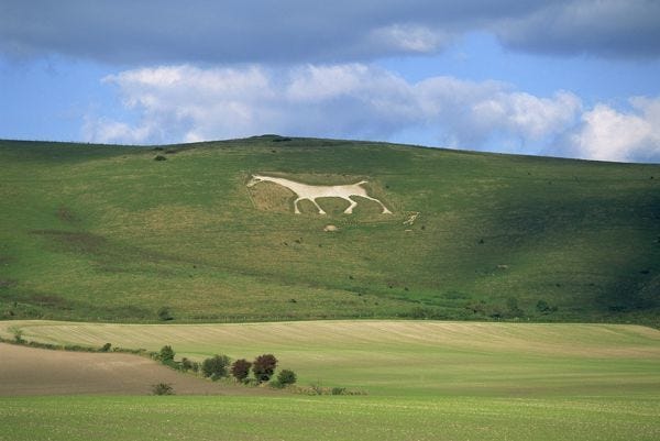 Print of White horse dating from 1812 carved in chalk on Milk Hill ...