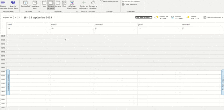 affichages calendrier outlook 365 par défaut disponibles démonstration