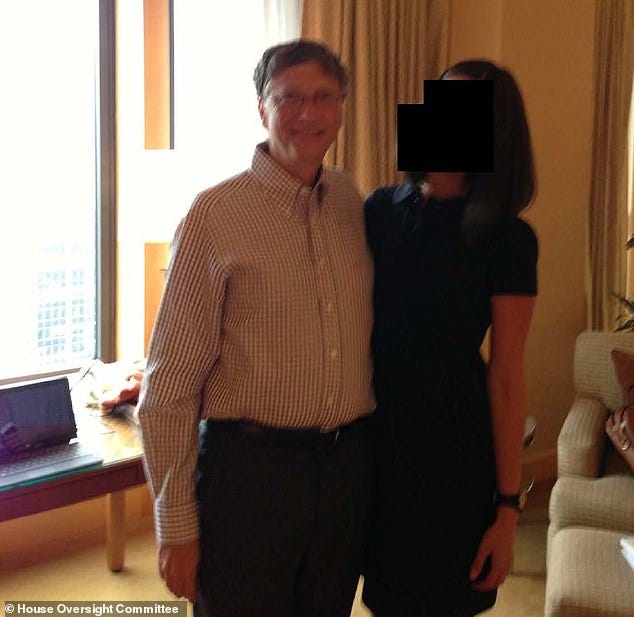 Gates is seen pictured next to another woman, whose face has also been redacted, in an undated photo. Ex-wife Melinda, who divorced the Microsoft founder in 2021 citing his friendship with Epstein and his alleged affairs, has since said those named in the files have 'some explaining to do'