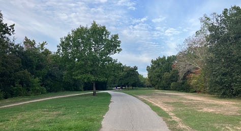 Different views of the trail - straight, curving, but almost all flat