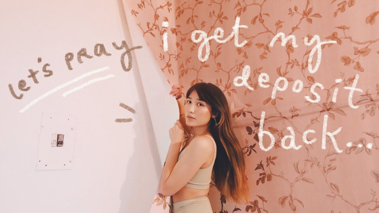 un-making over my apartment... *satisfying* - YouTube screenshot of Ashley (bestdressed) peeling back wallpaper