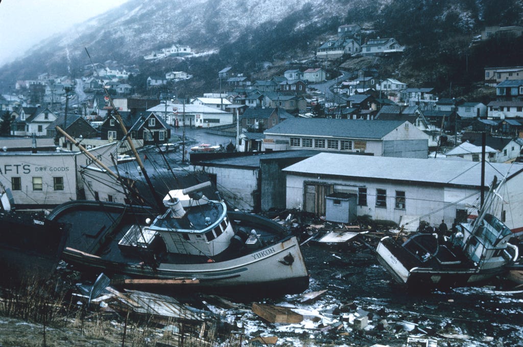 Kodiak, Alaska after the 1964 Great Alaskan Earthquake and the tsunami that followed. Kodiak, Alaska after the 1964 Great Alaskan Earthquake and the tsunami that followed.