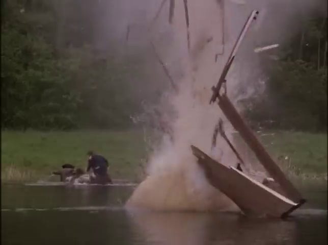 Benedict Arnold realizes Washington trusts him, but that he is already committed to betraying him; American artillery destroys a British rowboat that Arnold had been riding in.