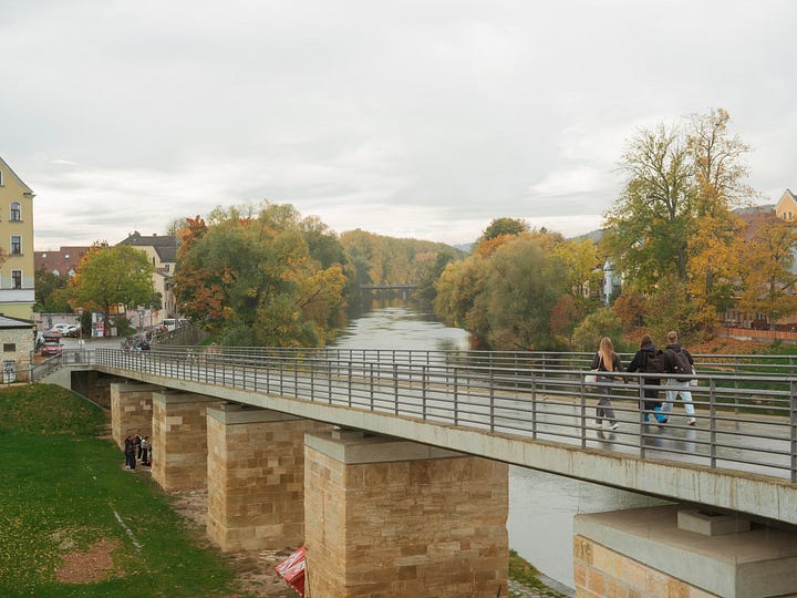 Regensburg's islands in the Danube and TS Regensburg.