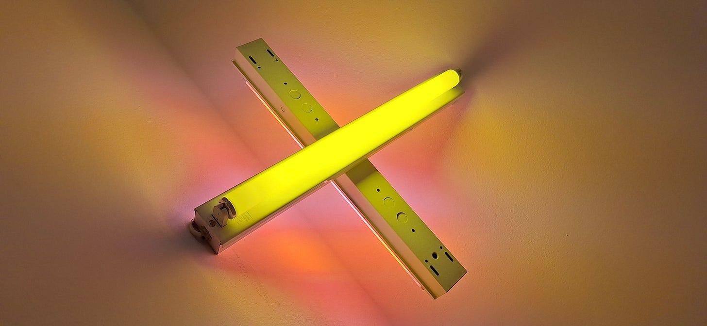 untitled fluorescent light and metal fixture by Dan Flavin at The Metropolitan Museum of Art in NYC.