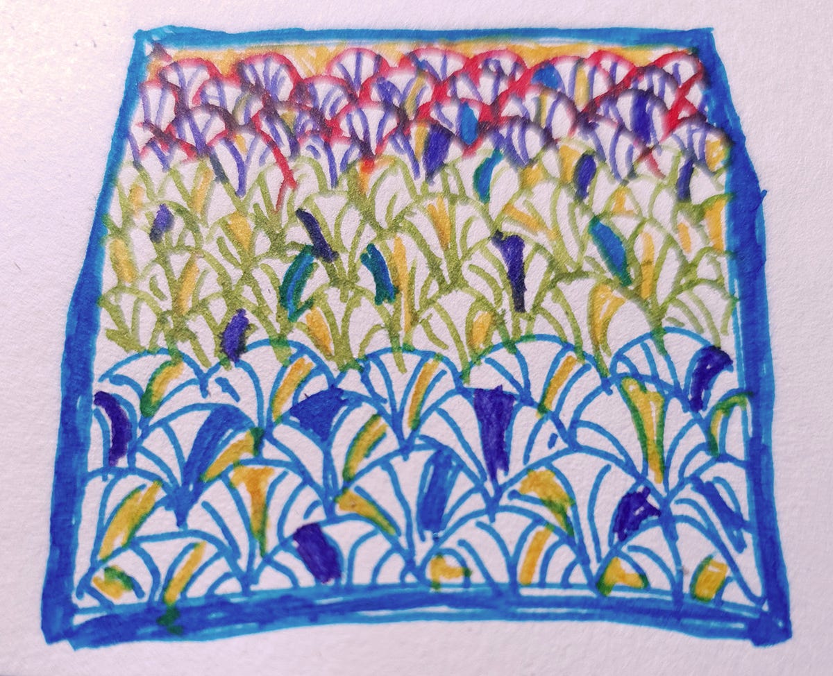 Pen & Ink experimenta; ink drawing by MKYRD around Art Nouveau motiff.