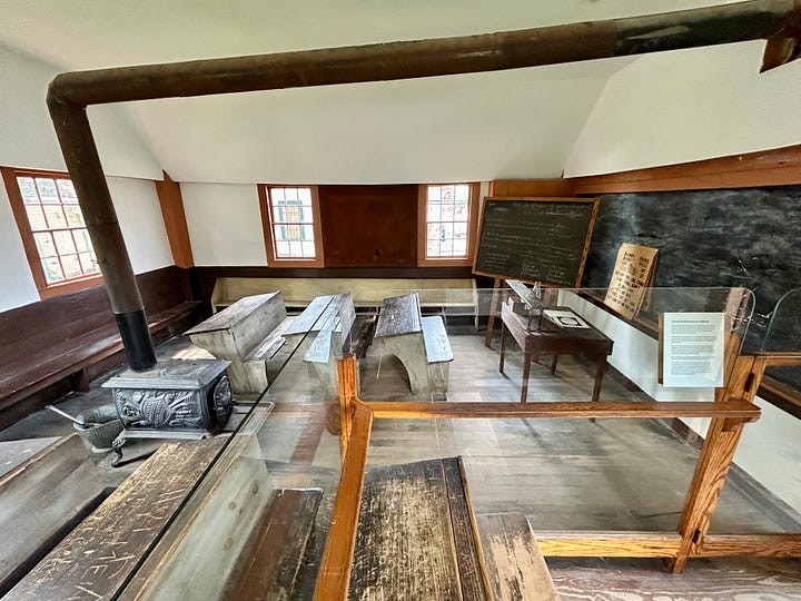 building, church, chalkboard, desks